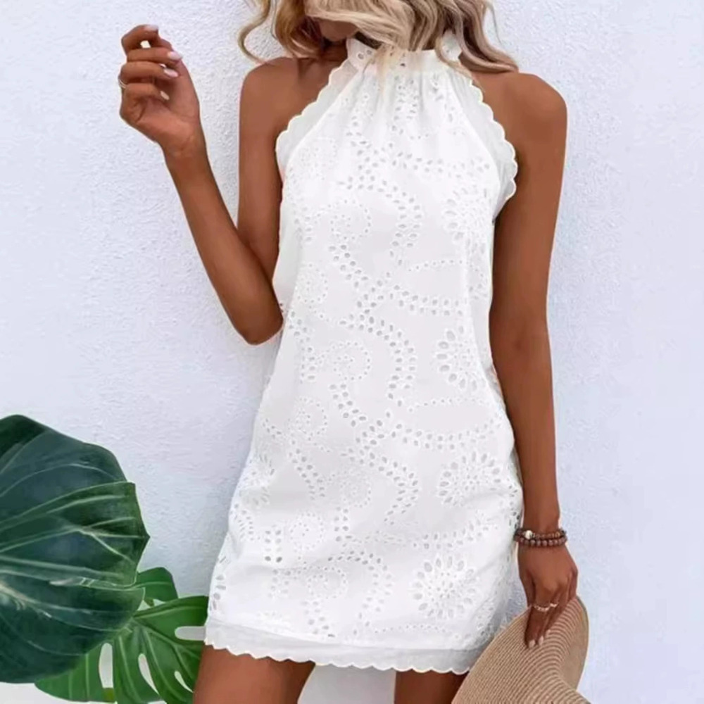 ZARA Summer Fashion Round Neck Embroidered Loose Casual Dress for Vacation Beach